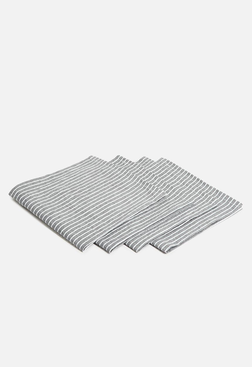Sixth Floor - Cotton Yarn Dye Stripe Napkin Set of 4 - Grey & White