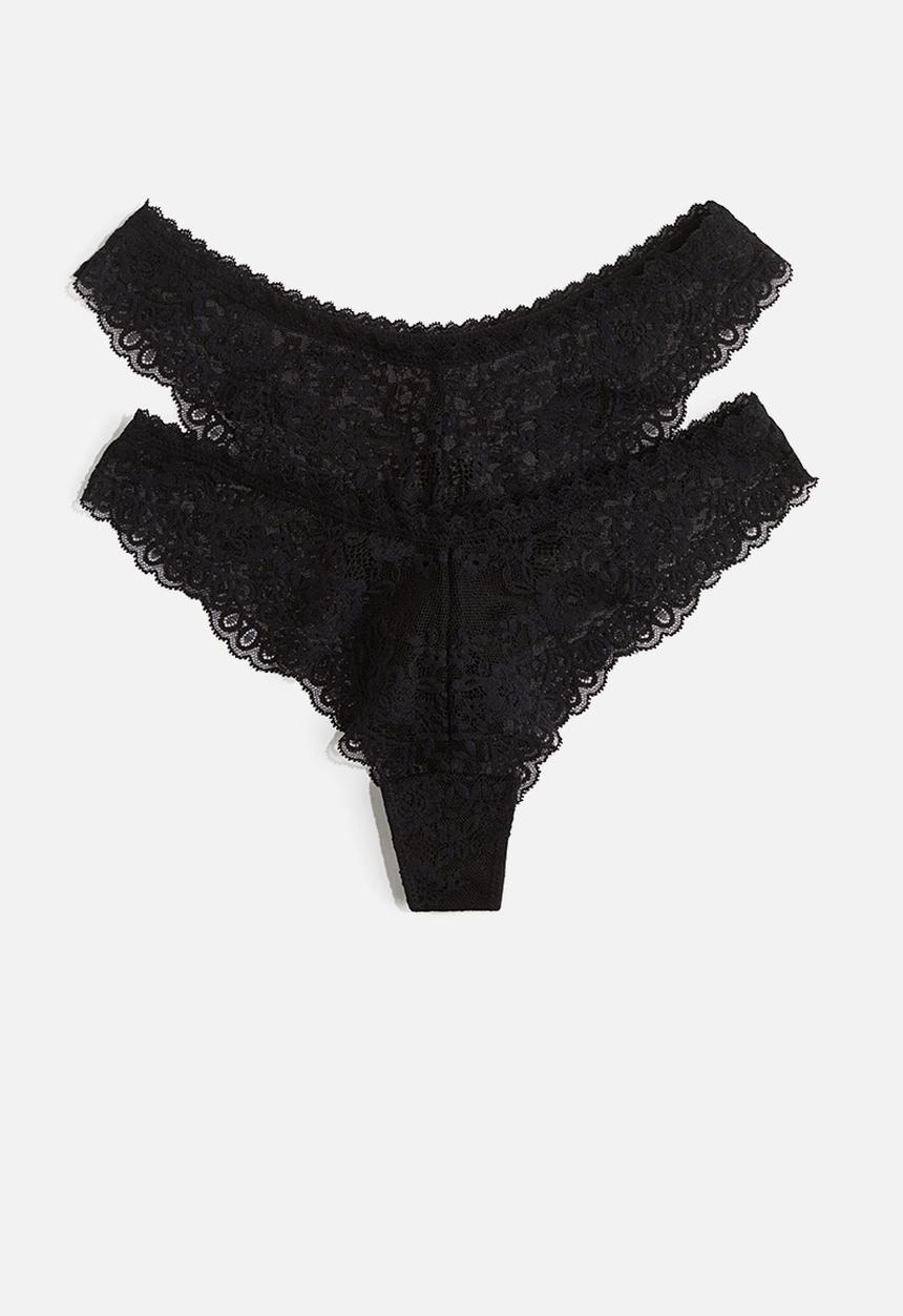 H&M - 2-pack lace brazilian briefs - black
