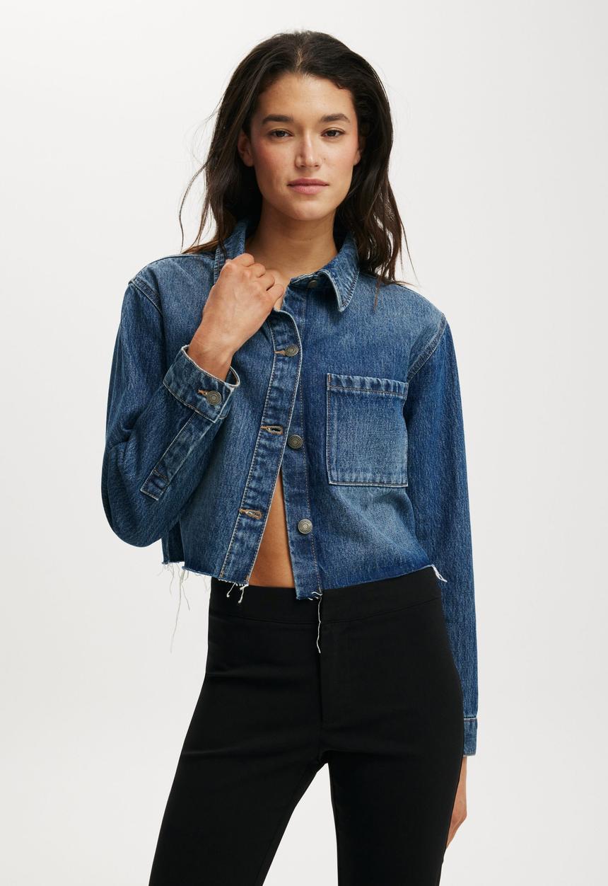 Cotton On - Boxy denim shirt - river blue