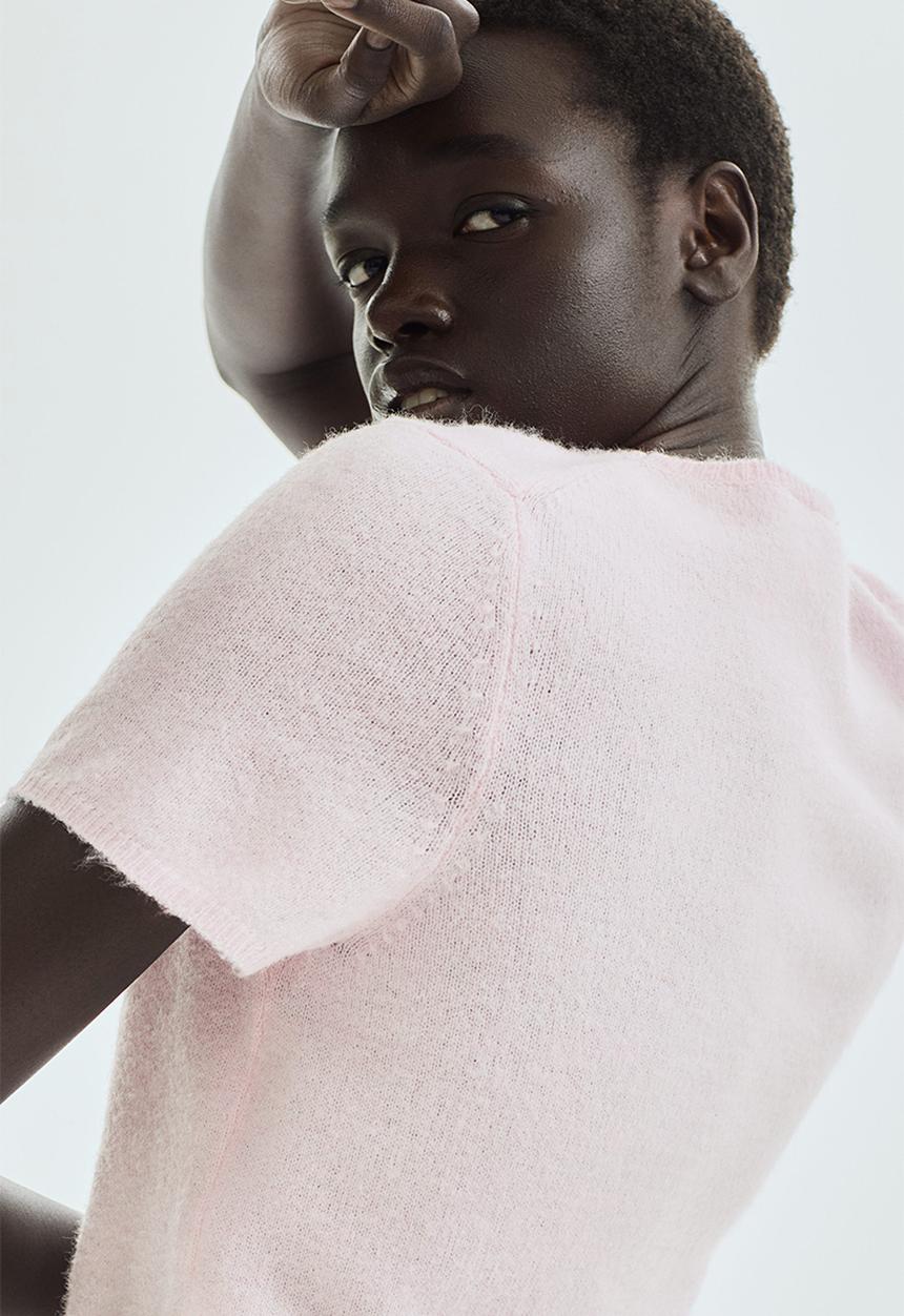 H&M - Fine-knit t-shirt - light pink