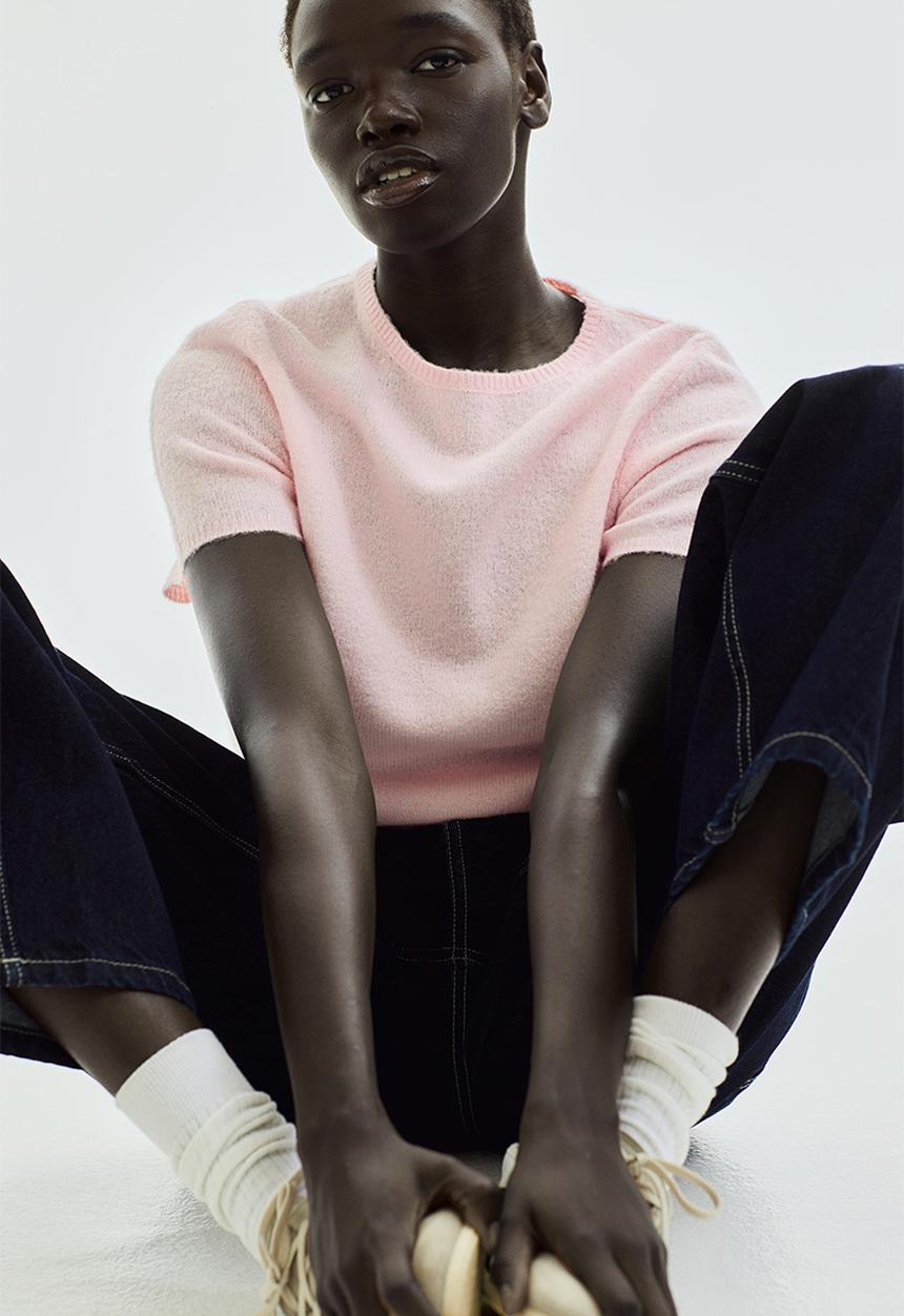 H&M - Fine-knit t-shirt - light pink