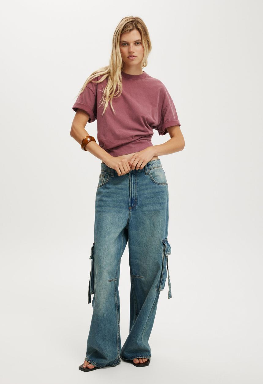 Cotton On - Boyfriend super baggy cargo jean - otis blue