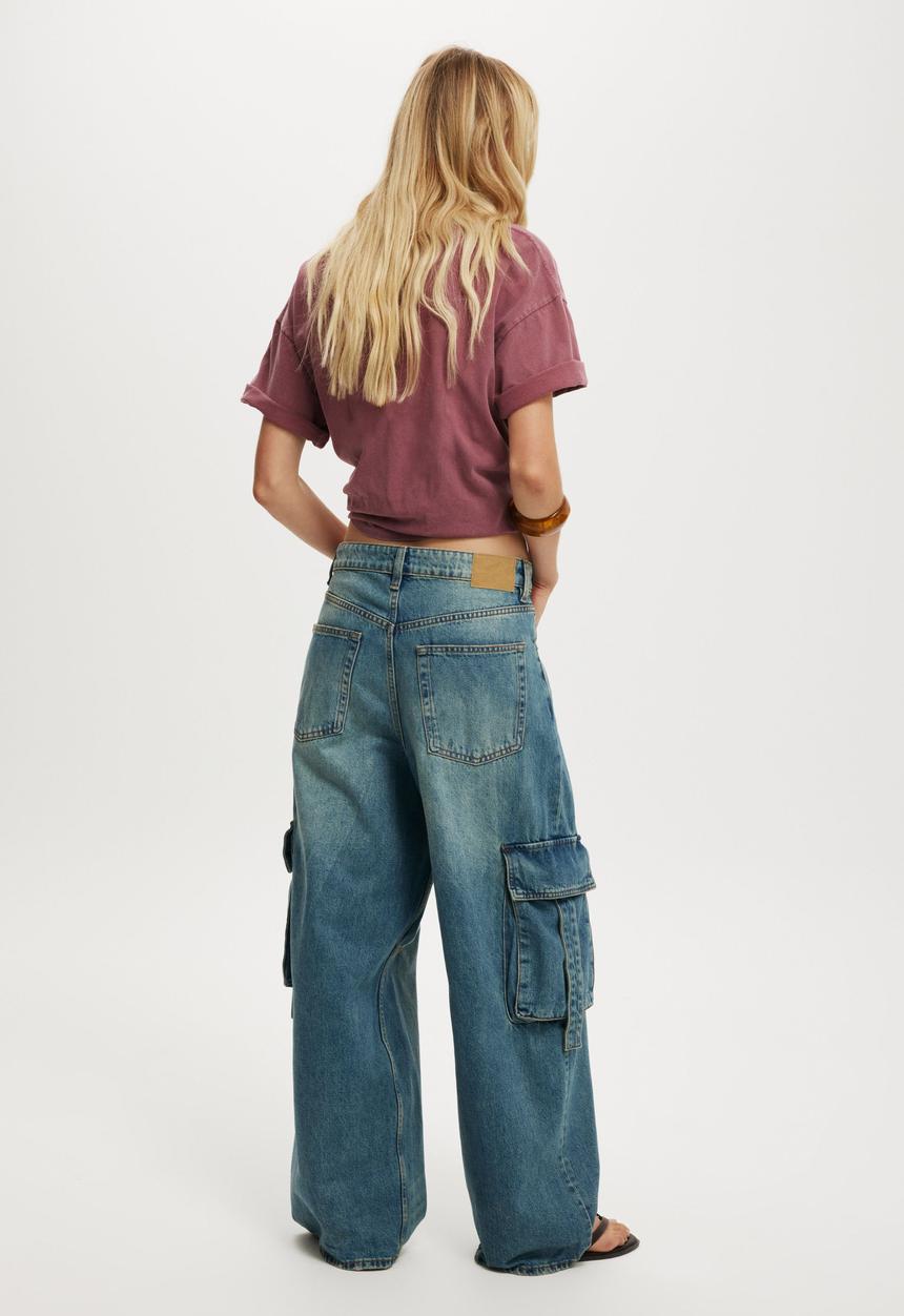 Cotton On - Boyfriend super baggy cargo jean - otis blue