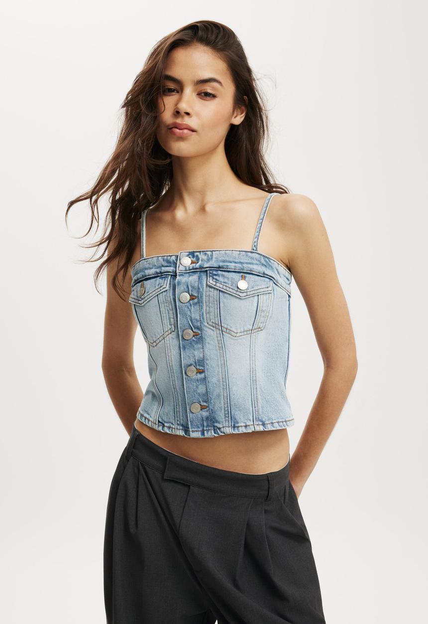 Cotton On - Denim button top - charli blue