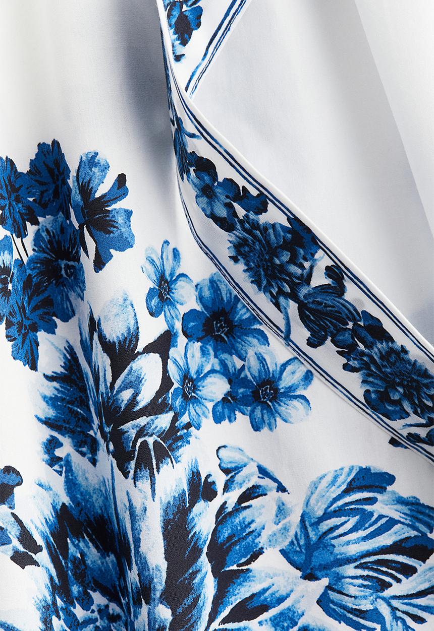 H&M - Tie-detail poplin skirt - white & blue floral