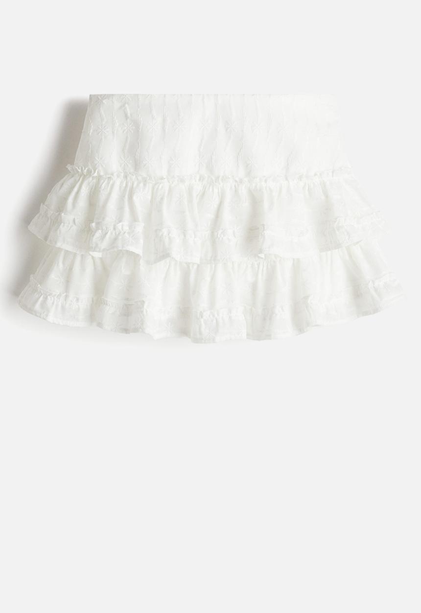 H&M - Embroidered tiered skirt - cream