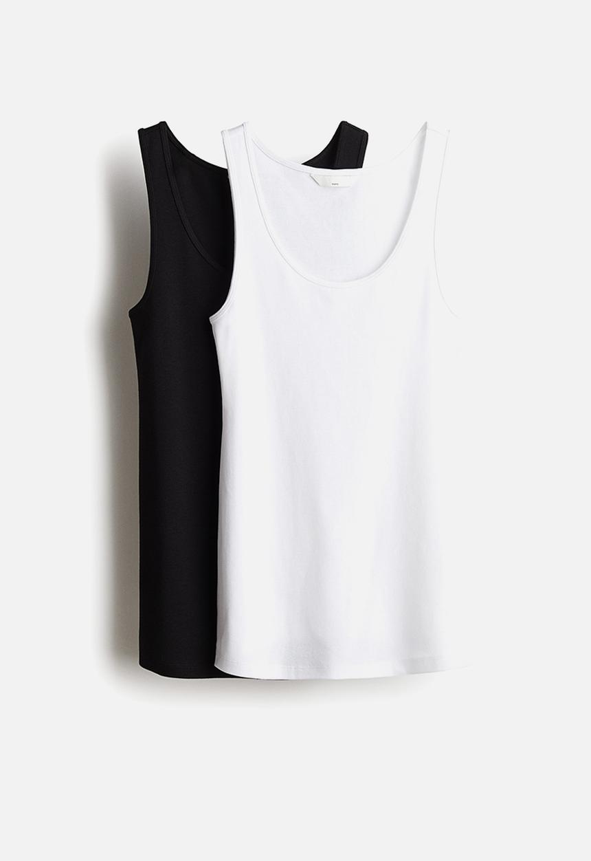 H&M - Mama 2-pack cotton vest tops - white & black