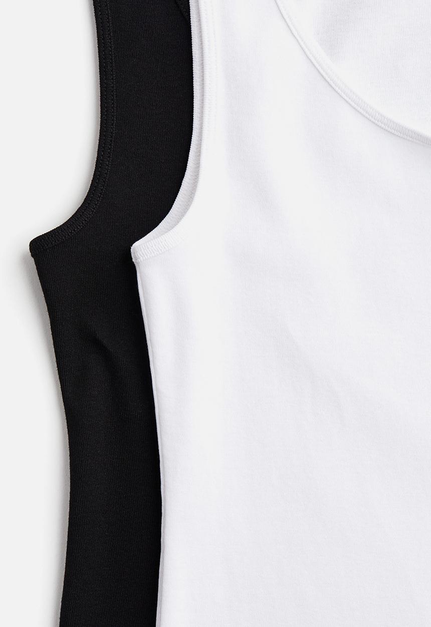 H&M - Mama 2-pack cotton vest tops - white & black