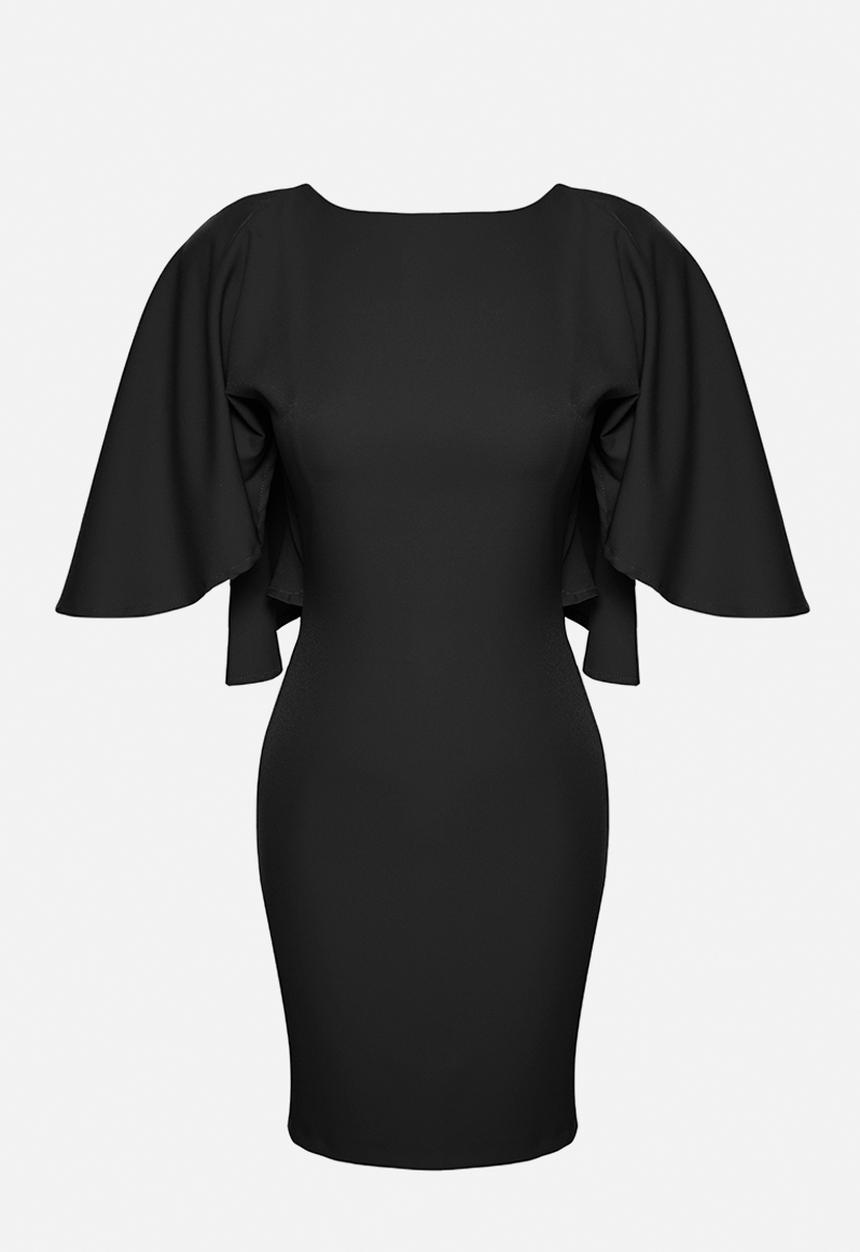 Trendyol - Black Boat Neck Cape Detailed Woven Elegant Dress