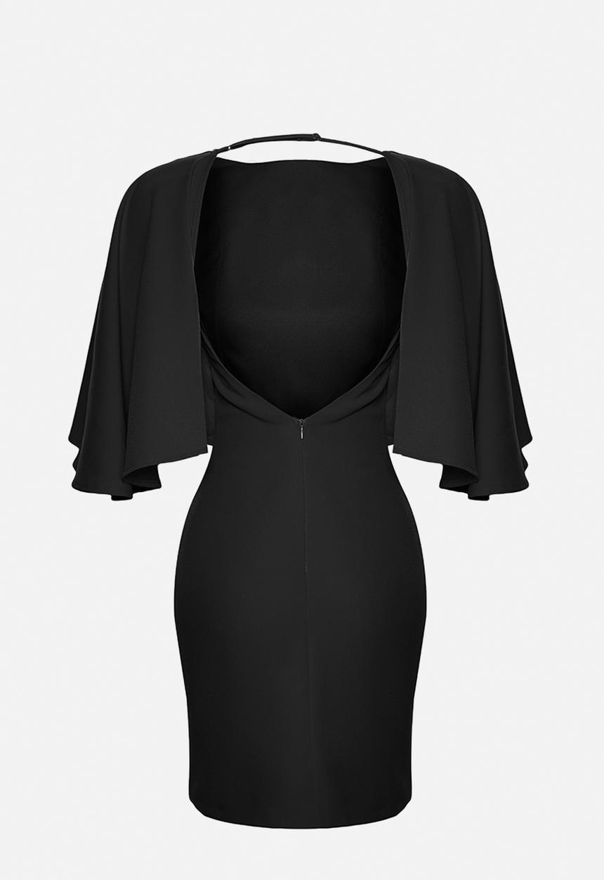 Trendyol - Black Boat Neck Cape Detailed Woven Elegant Dress