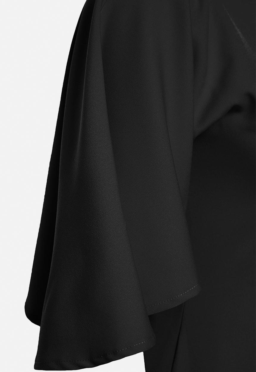 Trendyol - Black Boat Neck Cape Detailed Woven Elegant Dress