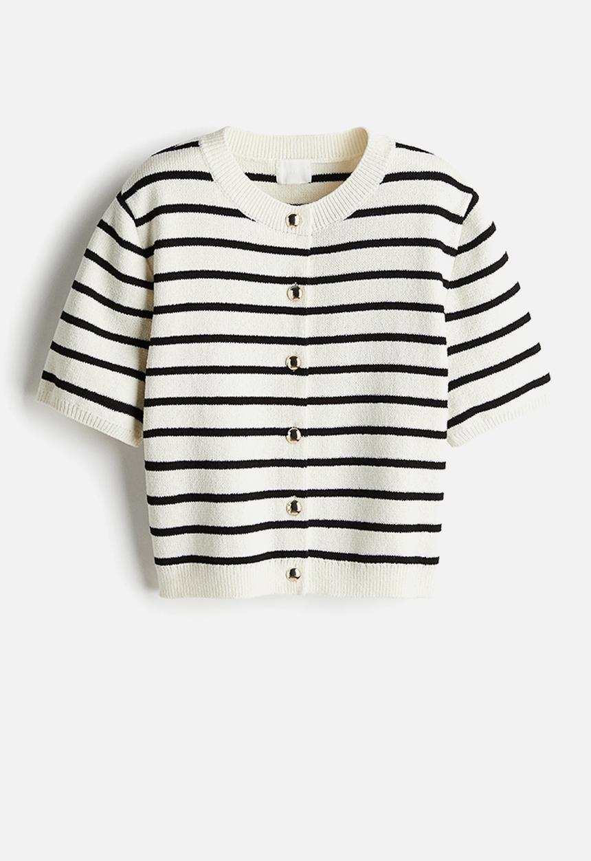 H&M - Short-sleeved cardigan - cream & black striped