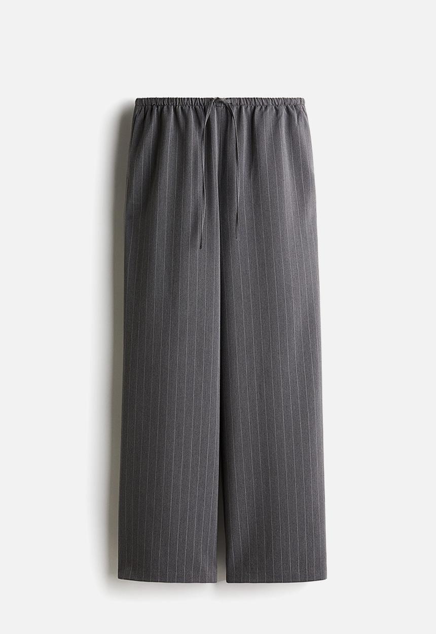 H&M - Twill drawstring trousers - dark grey marl & pinstriped 