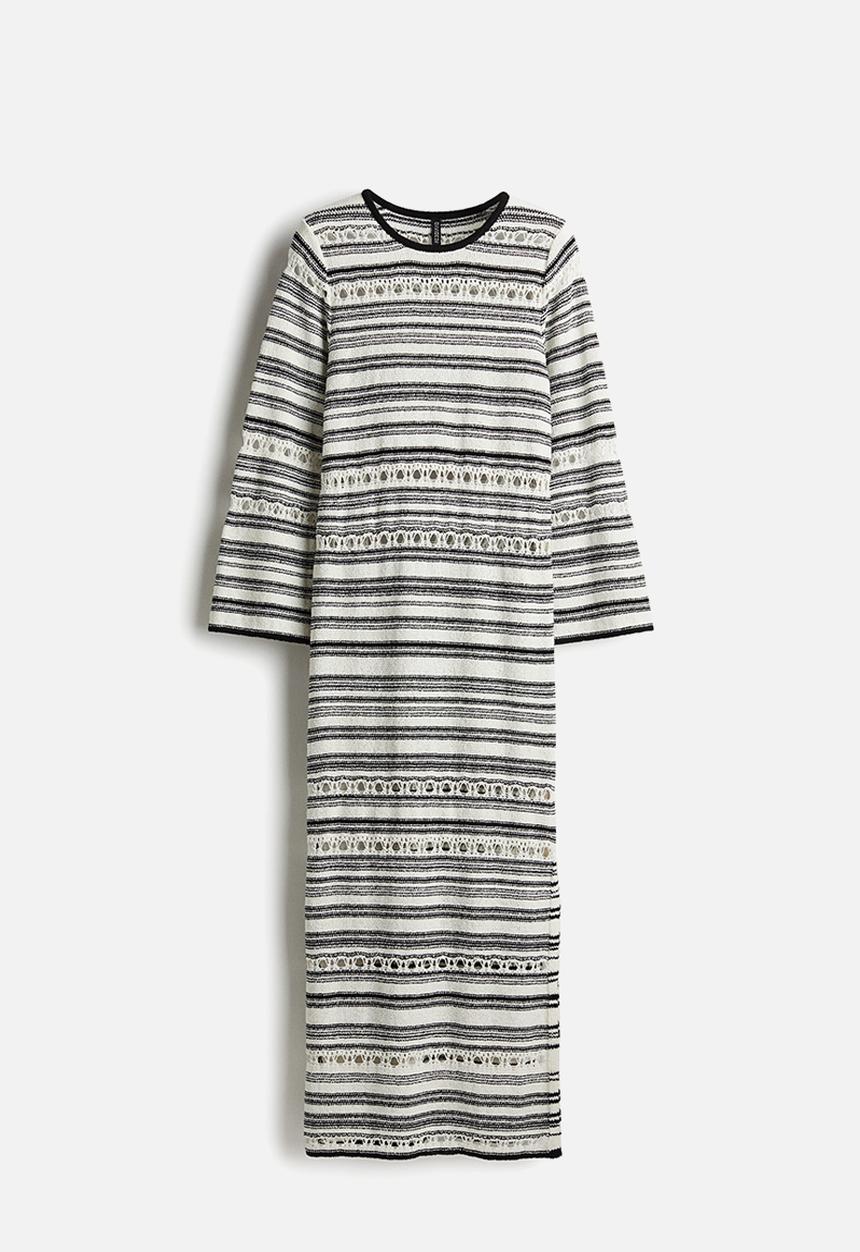 H&M - Purl-knit bouclé dress - cream striped