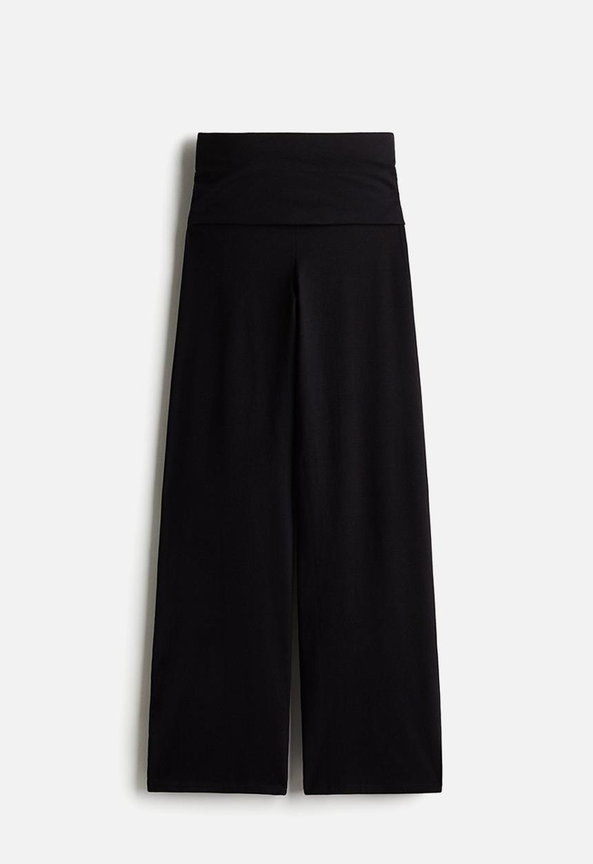 H&M - Foldover-waist jersey trousers - black