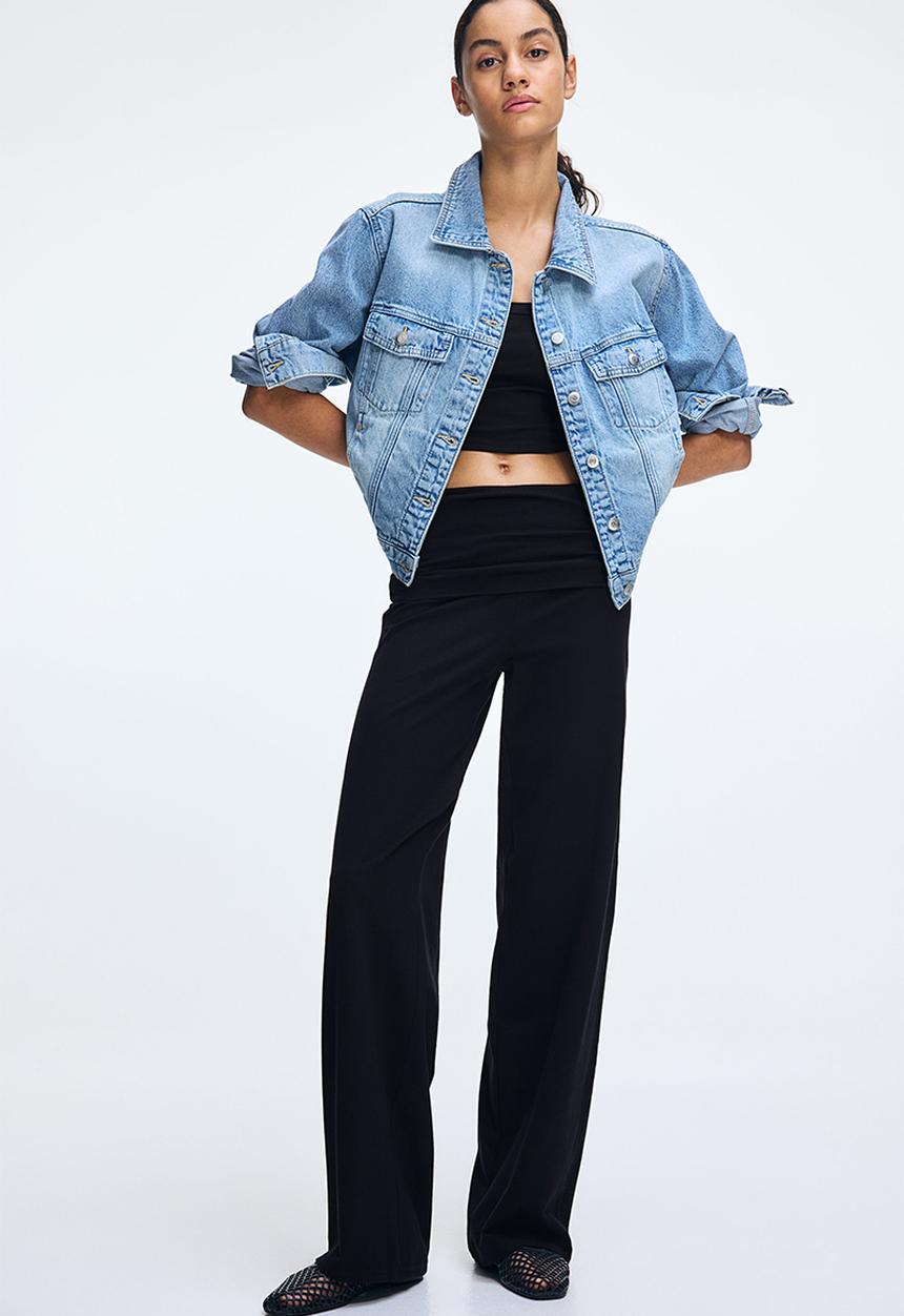 H&M - Foldover-waist jersey trousers - black
