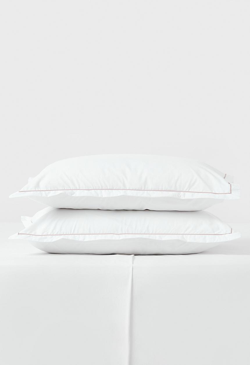 Sixth Floor - Oxford Satin Stitch std 2pk pillow case - white & natural