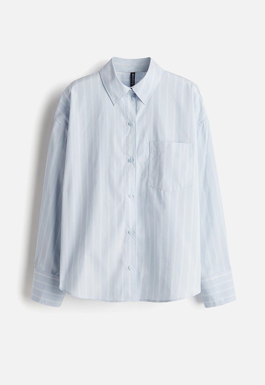 H&M - Oversized cotton shirt - light blue striped