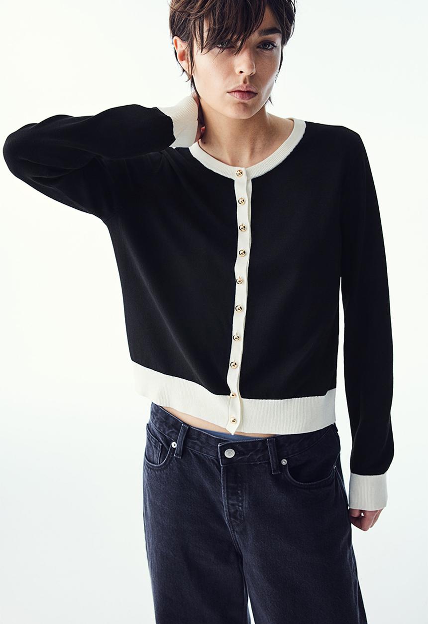 H&M - Knitted cardigan - black & cream