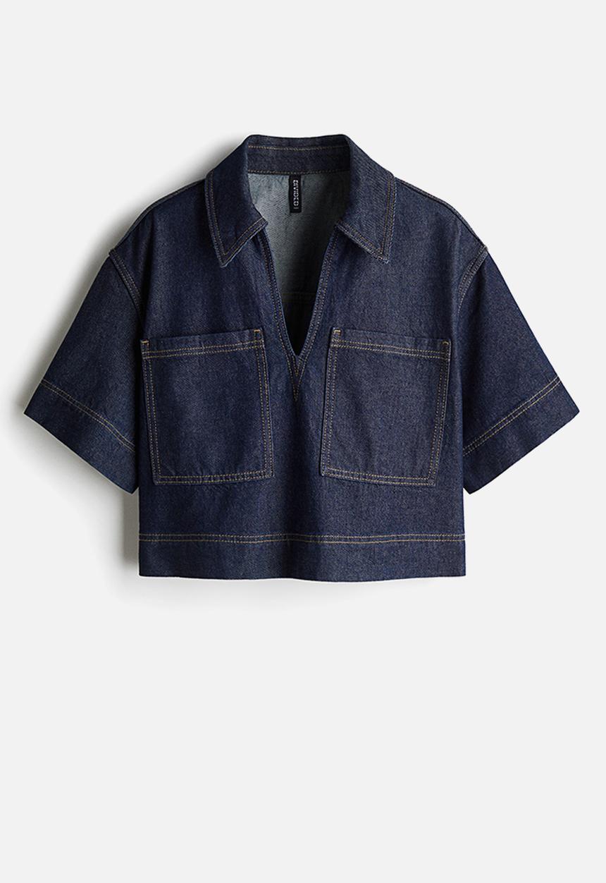 H&M - Cropped denim shirt - dark denim blue