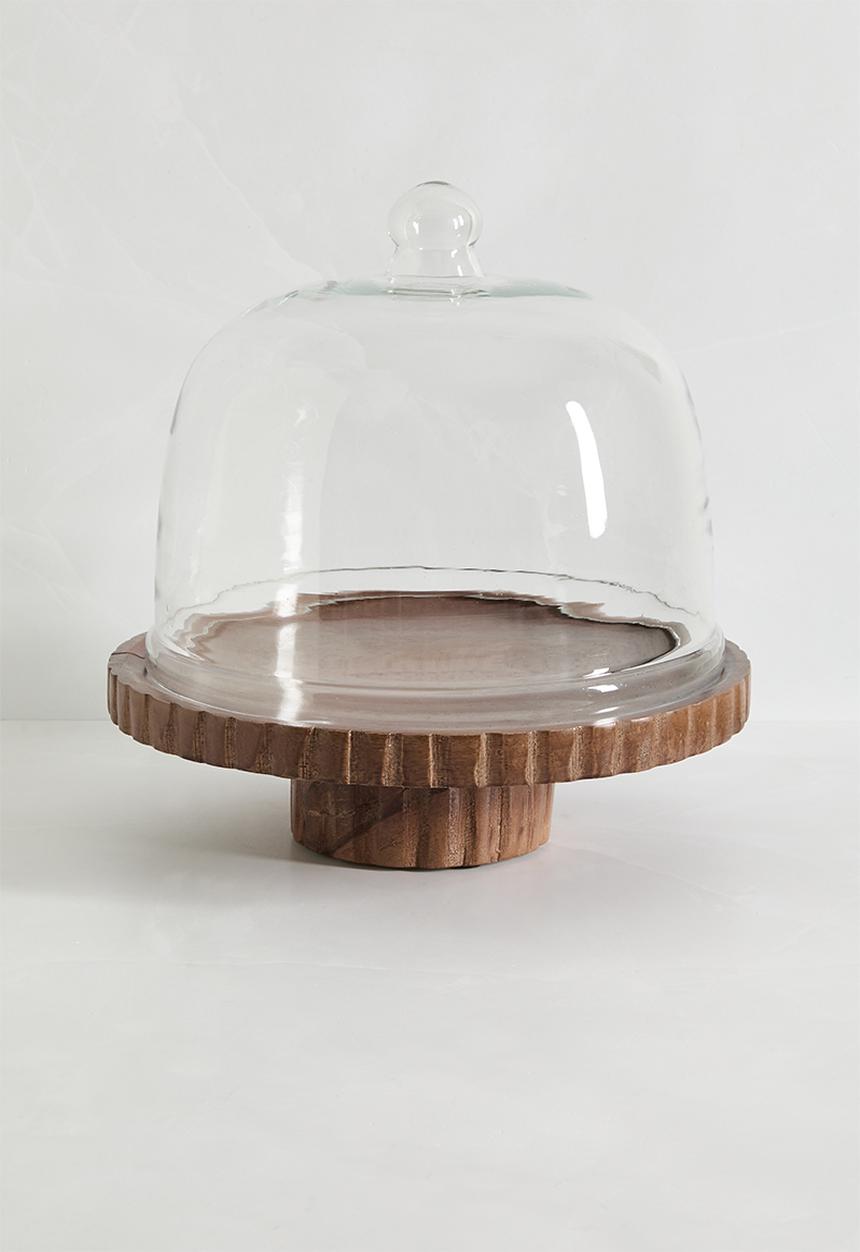 Sixth Floor - Wood cake stand with glass dome - Natural