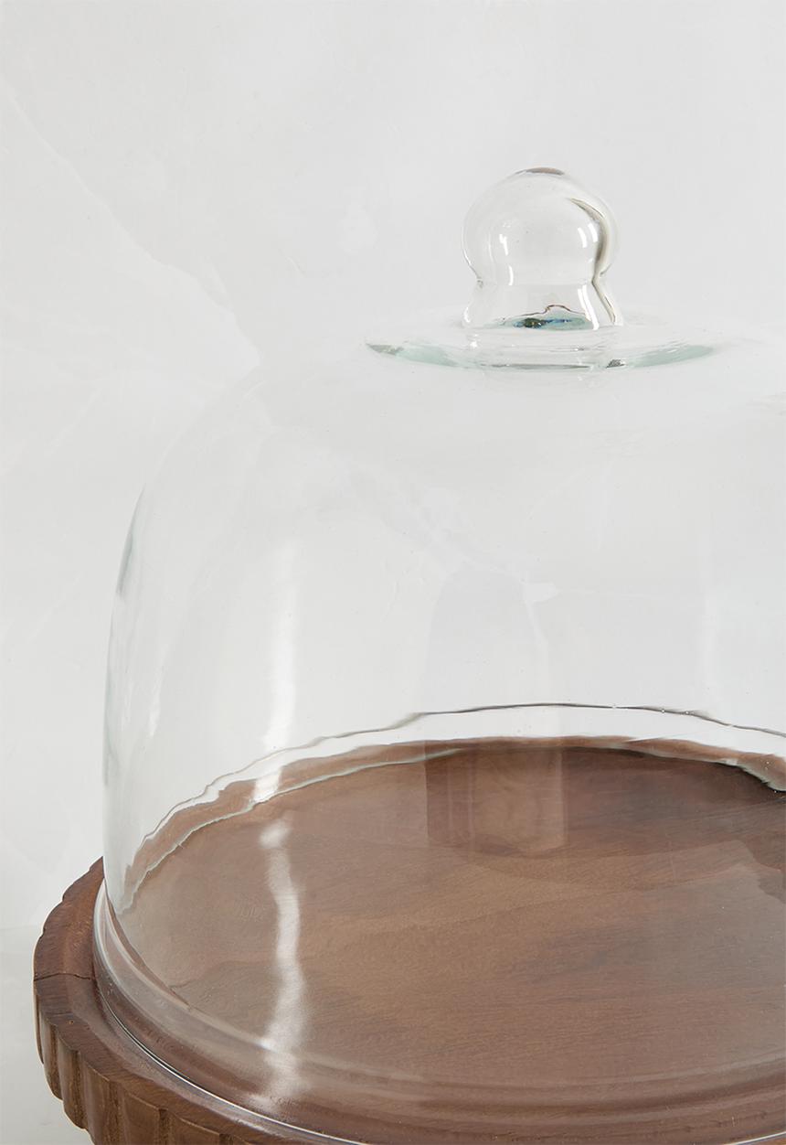 Sixth Floor - Wood cake stand with glass dome - Natural