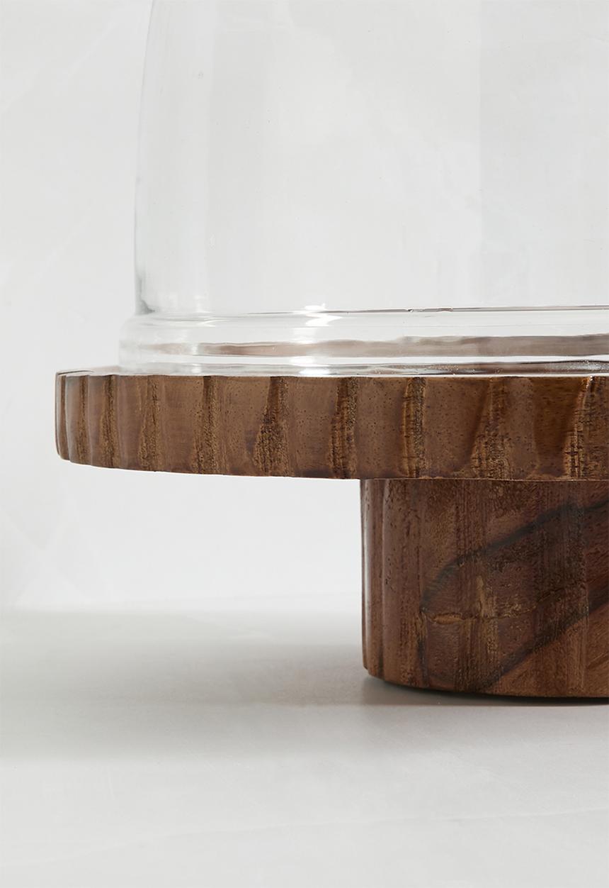 Sixth Floor - Wood cake stand with glass dome - Natural