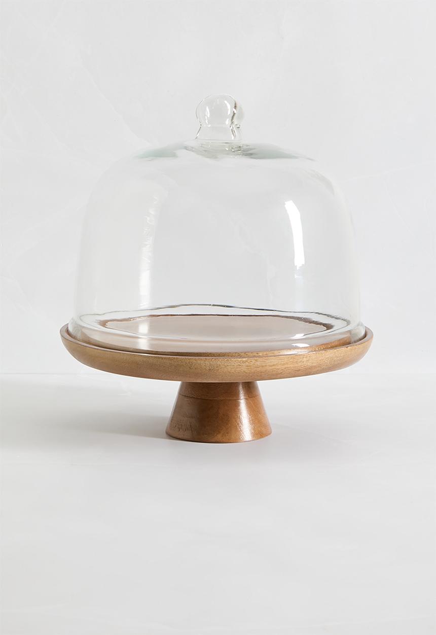 Sixth Floor - Bev wooden cake stand with glass dome - Natural
