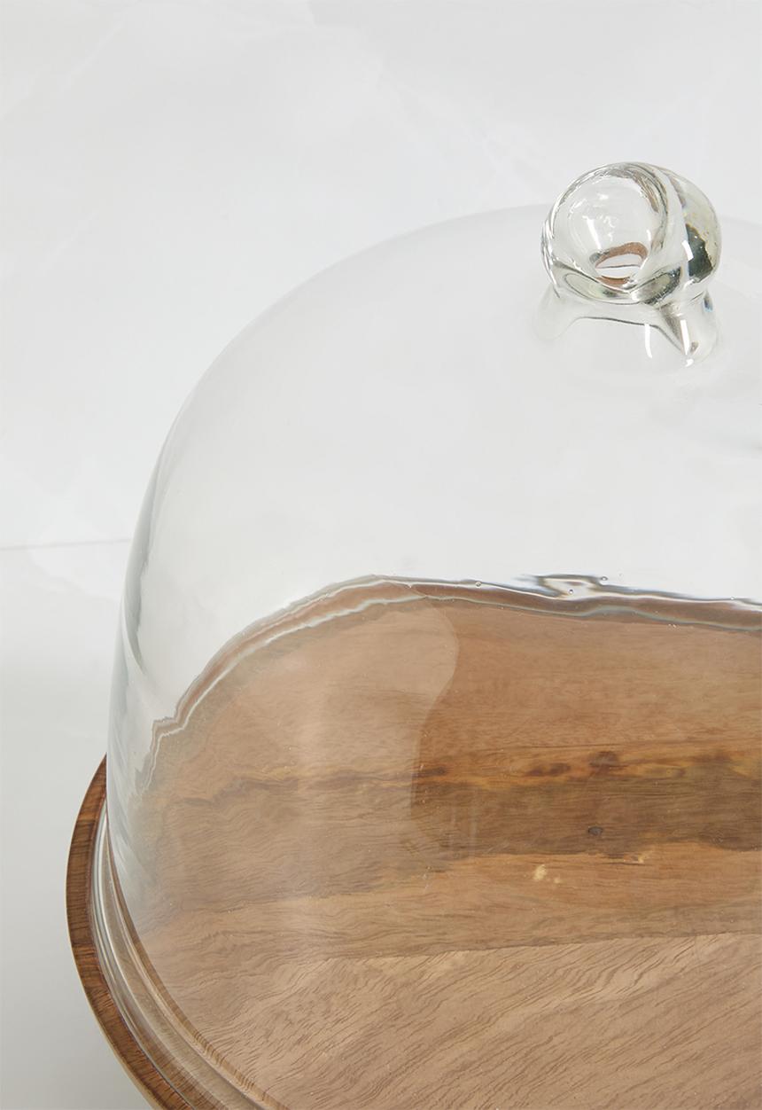 Sixth Floor - Bev wooden cake stand with glass dome - Natural