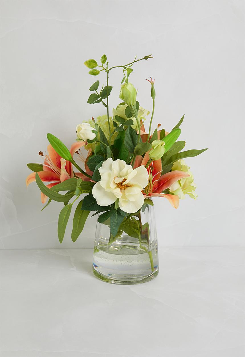 Silk By Design - Tiger lily orange with lime snowball - orange