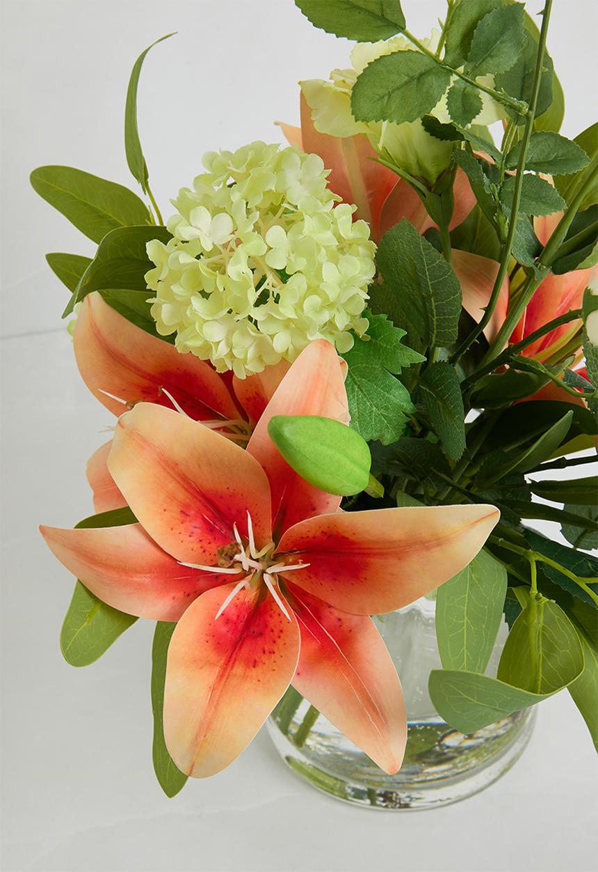 Silk By Design - Tiger lily orange with lime snowball - orange