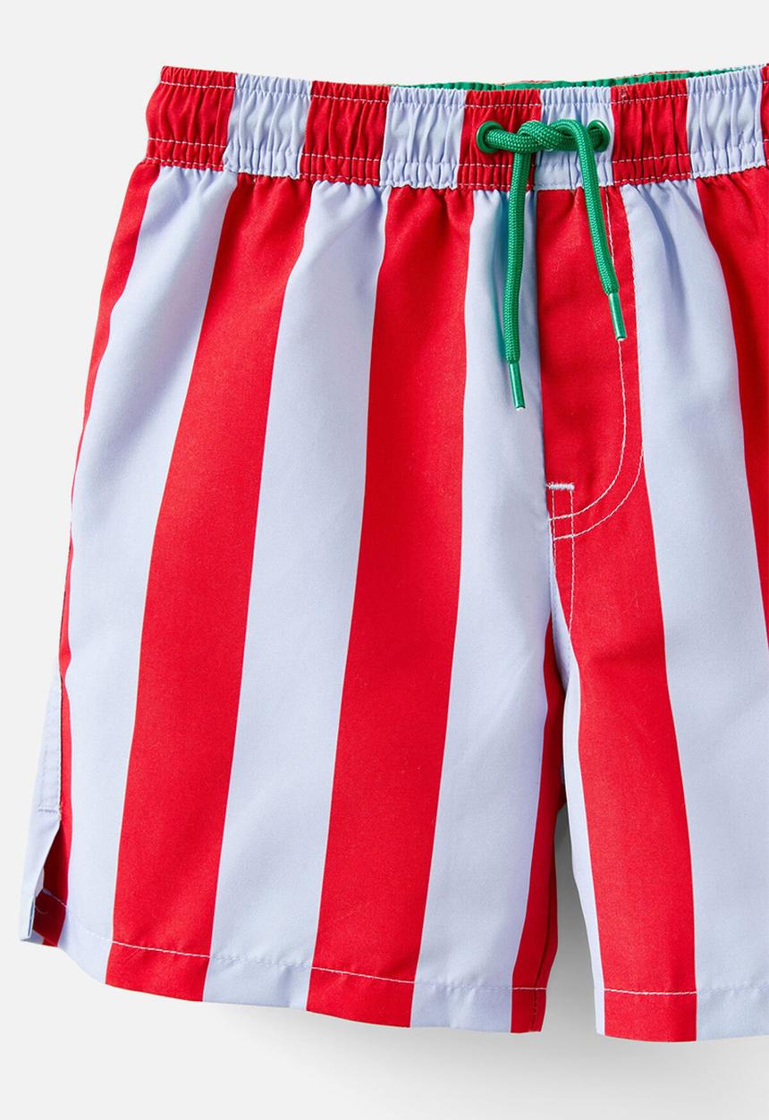 Cotton On - Bailey Board Short - Varsity Red/Dawn Blue Vertical Stripe