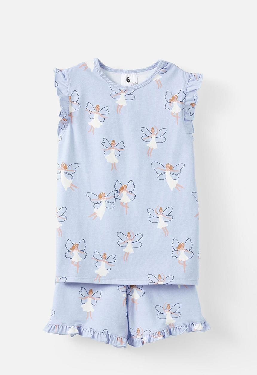 Cotton On - Stacey short sleeve flutter pyjama set - dawn blue/fairies