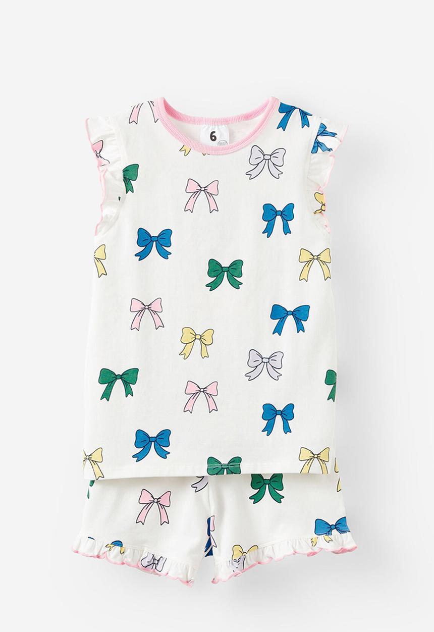 Cotton On - Stacey short sleeve flutter pyjama set - vanilla/bows