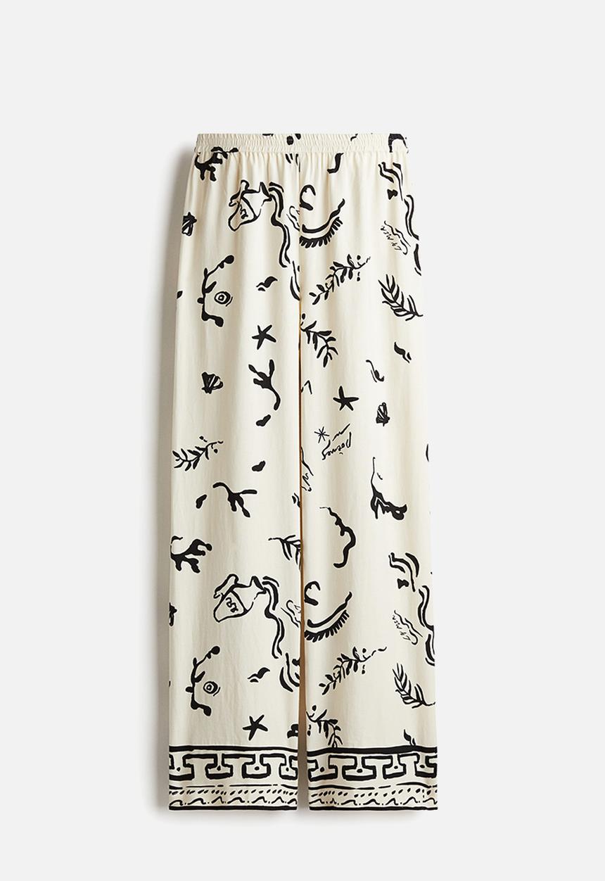 H&M - Linen-blend trousers - cream patterned