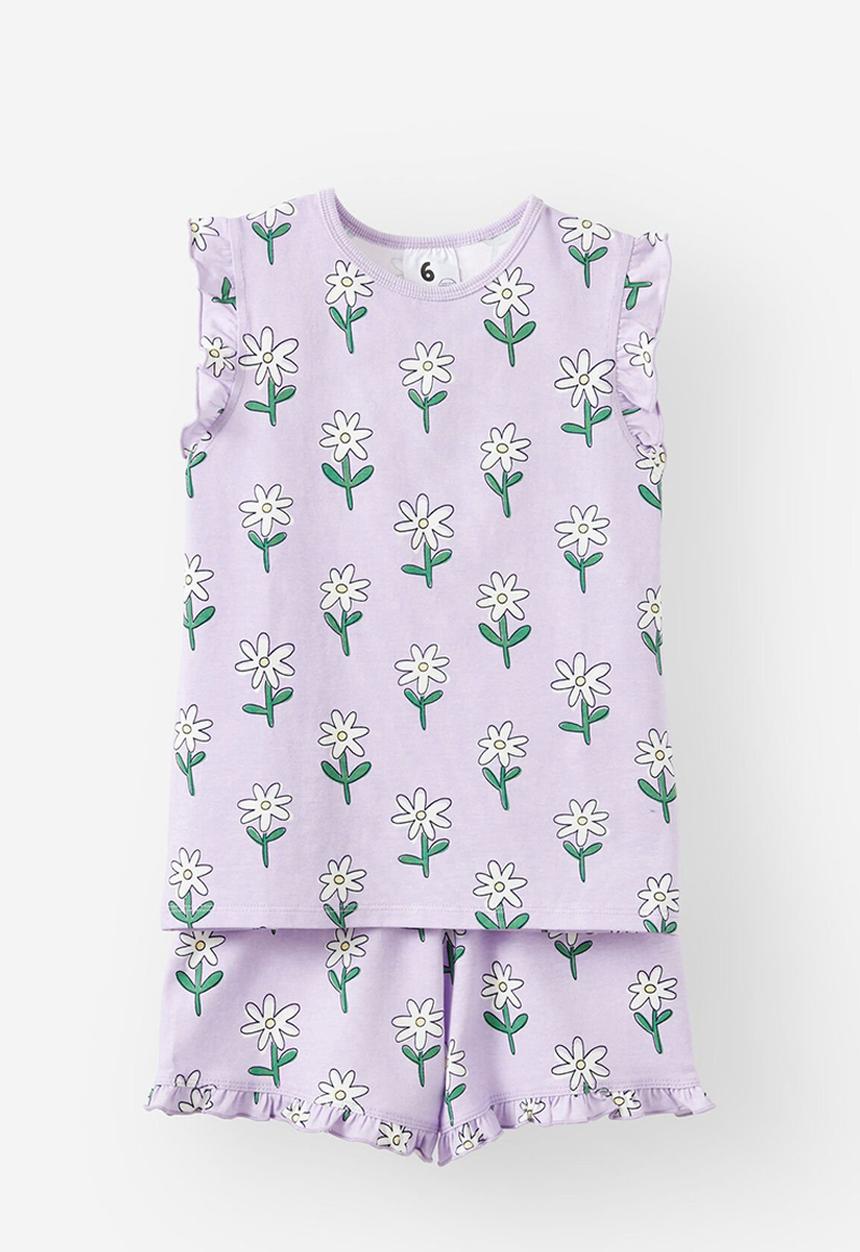 Cotton On - Stacey short sleeve flutter pyjama set - vintage lilac/daisies