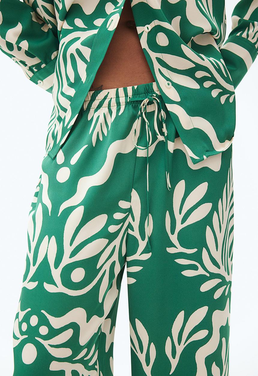 H&M - Drawstring twill trousers - green patterned
