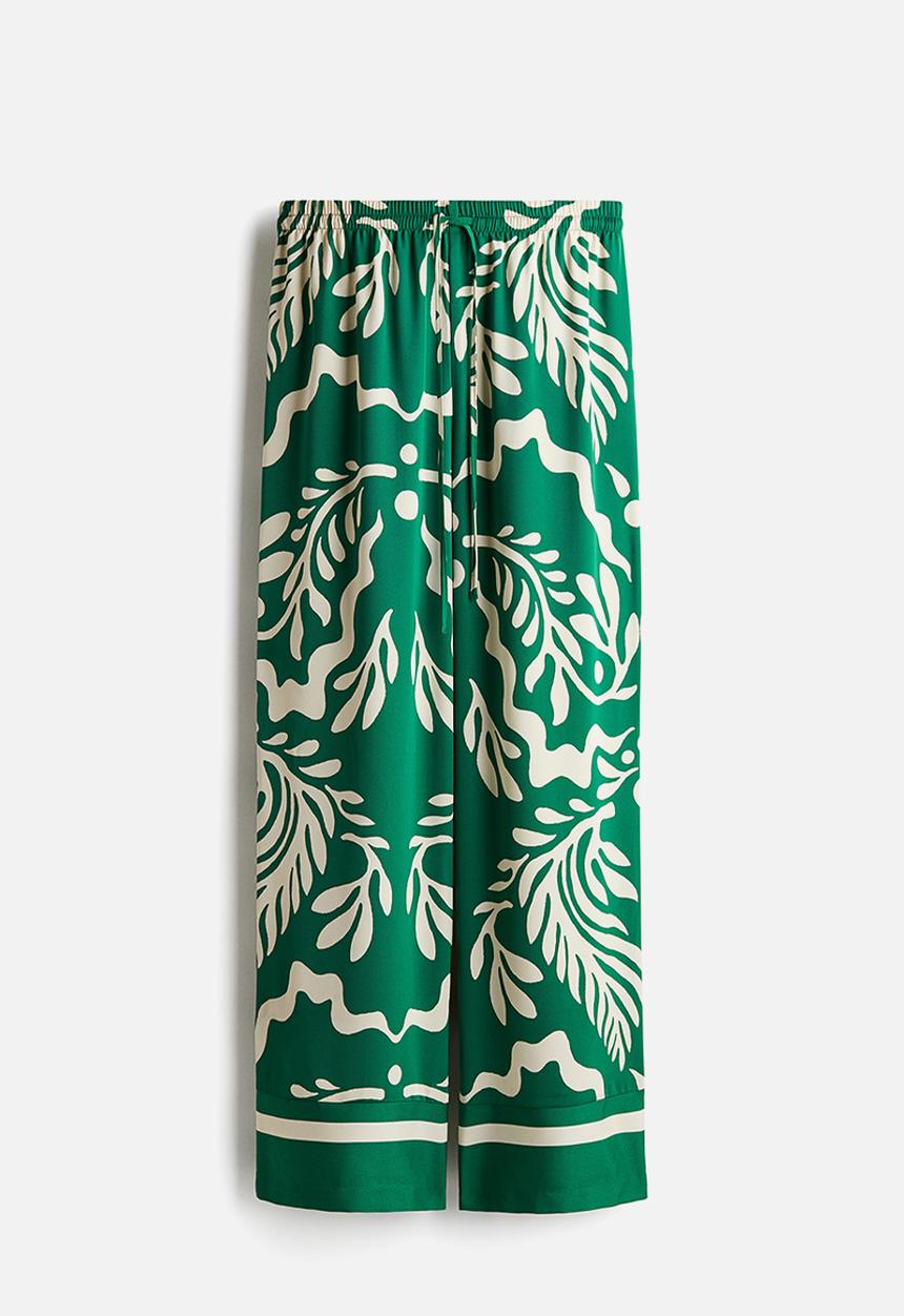 H&M - Drawstring twill trousers - green patterned