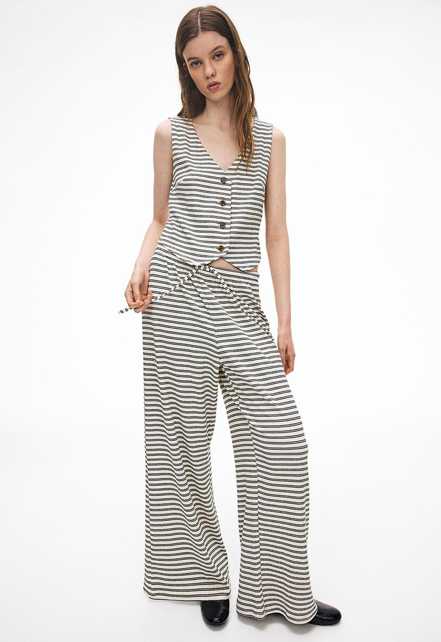 H&M - Wide drawstring trousers - cream striped