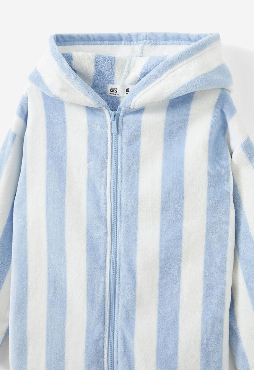 Cotton On - Kids Zip Thru Hooded Towel - Dawn Blue/Bold Stripe