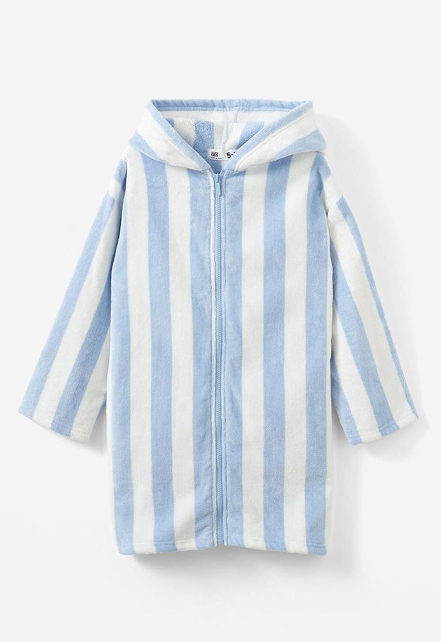 Cotton On - Kids Zip Thru Hooded Towel - Dawn Blue/Bold Stripe