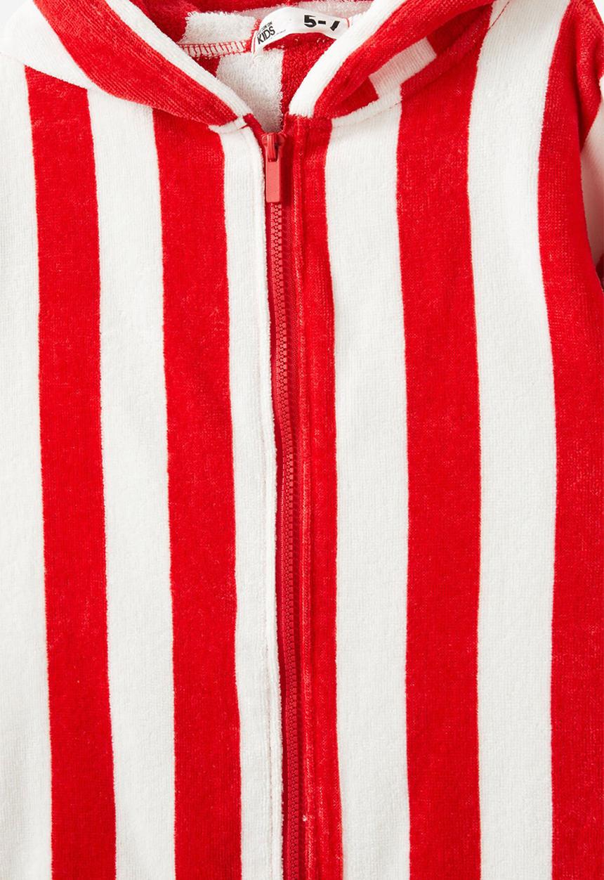Cotton On - Kids Zip Thru Hooded Towel - Varsity Red/Bold Stripe