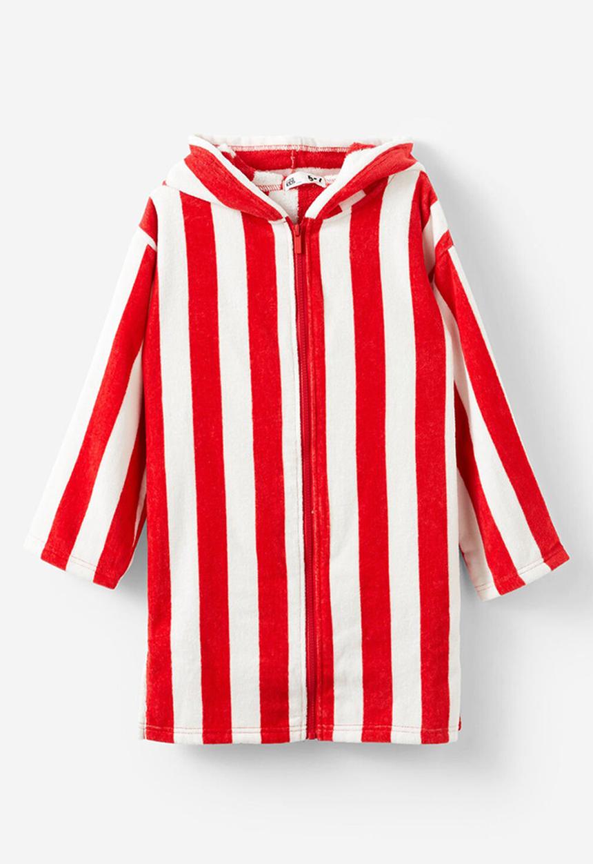 Cotton On - Kids Zip Thru Hooded Towel - Varsity Red/Bold Stripe