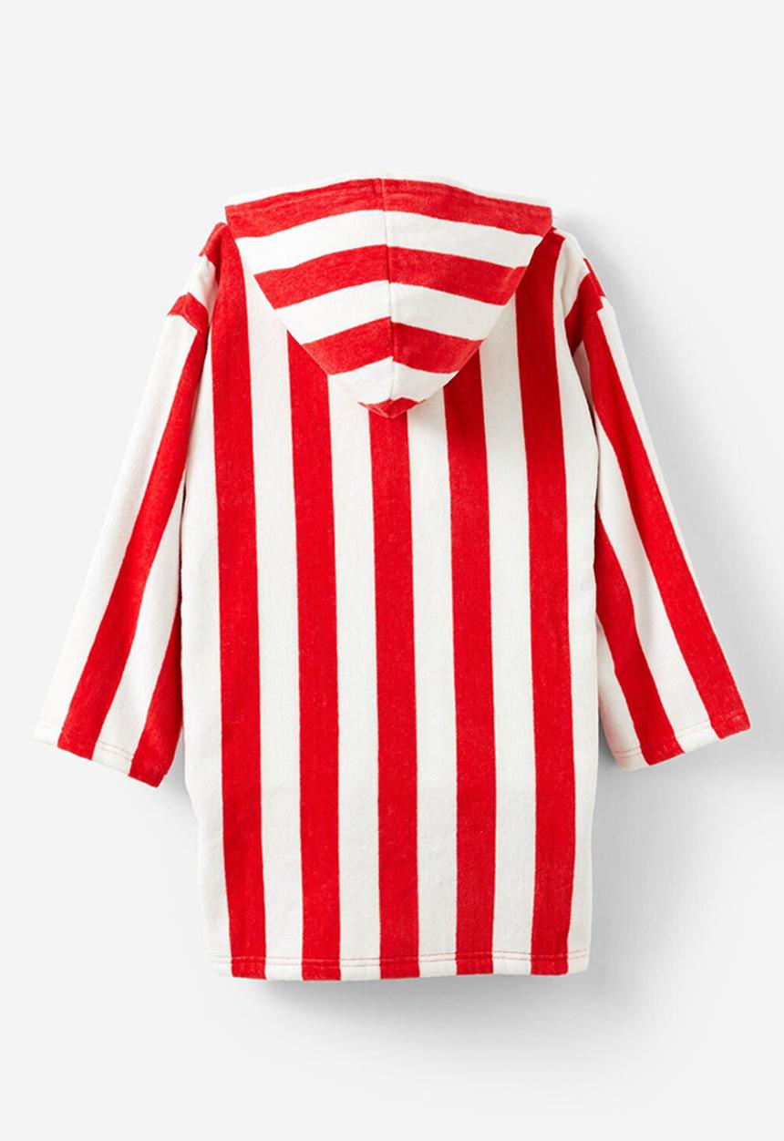 Cotton On - Kids Zip Thru Hooded Towel - Varsity Red/Bold Stripe