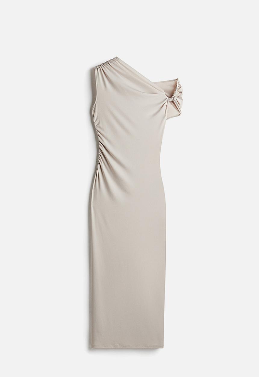 H&M - Twist-detail one-shoulder dress - light greige 