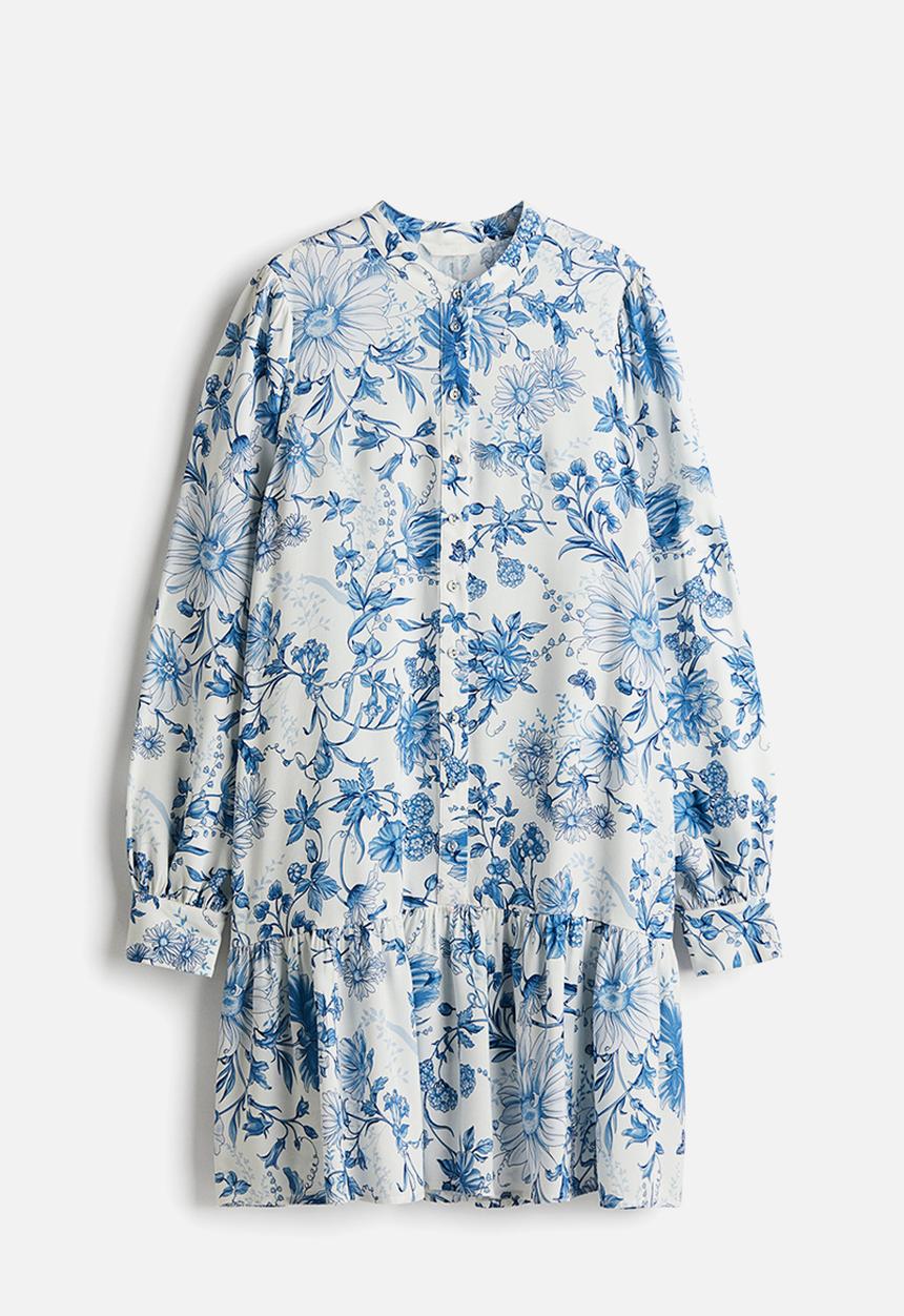 H&M - Patterned viscose dress - white & blue floral