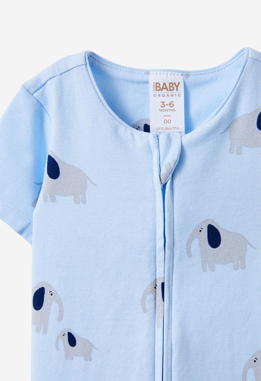 Cotton On - The short sleeve zip romper - dawn blue/ellie elephant