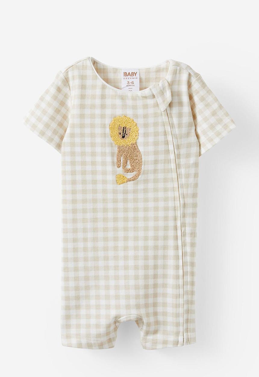 Cotton On - The short sleeve zip romper - rainy day/lion gingham