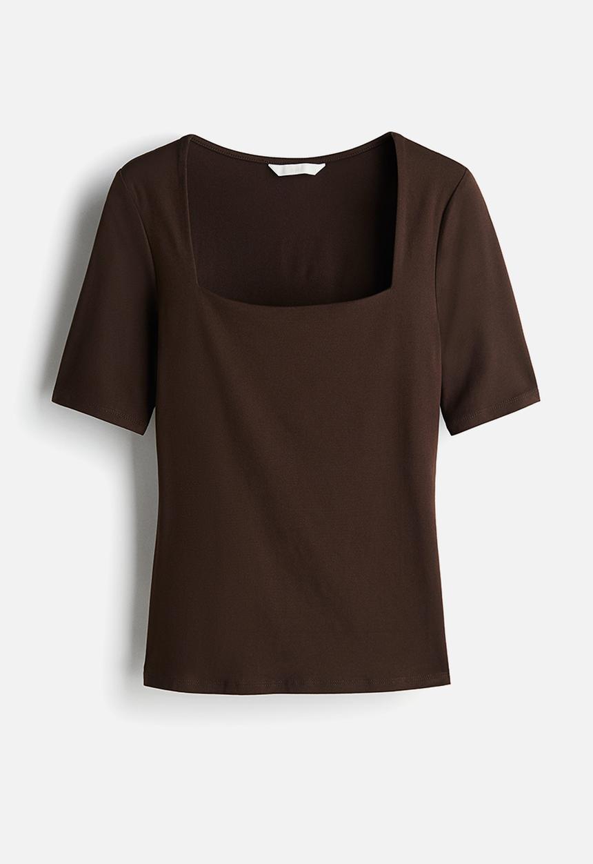 H&M - Square-neck top - dark brown