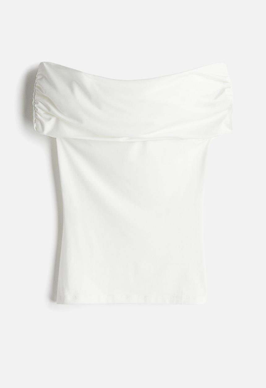 H&M - Gathered off-the-shoulder top - cream